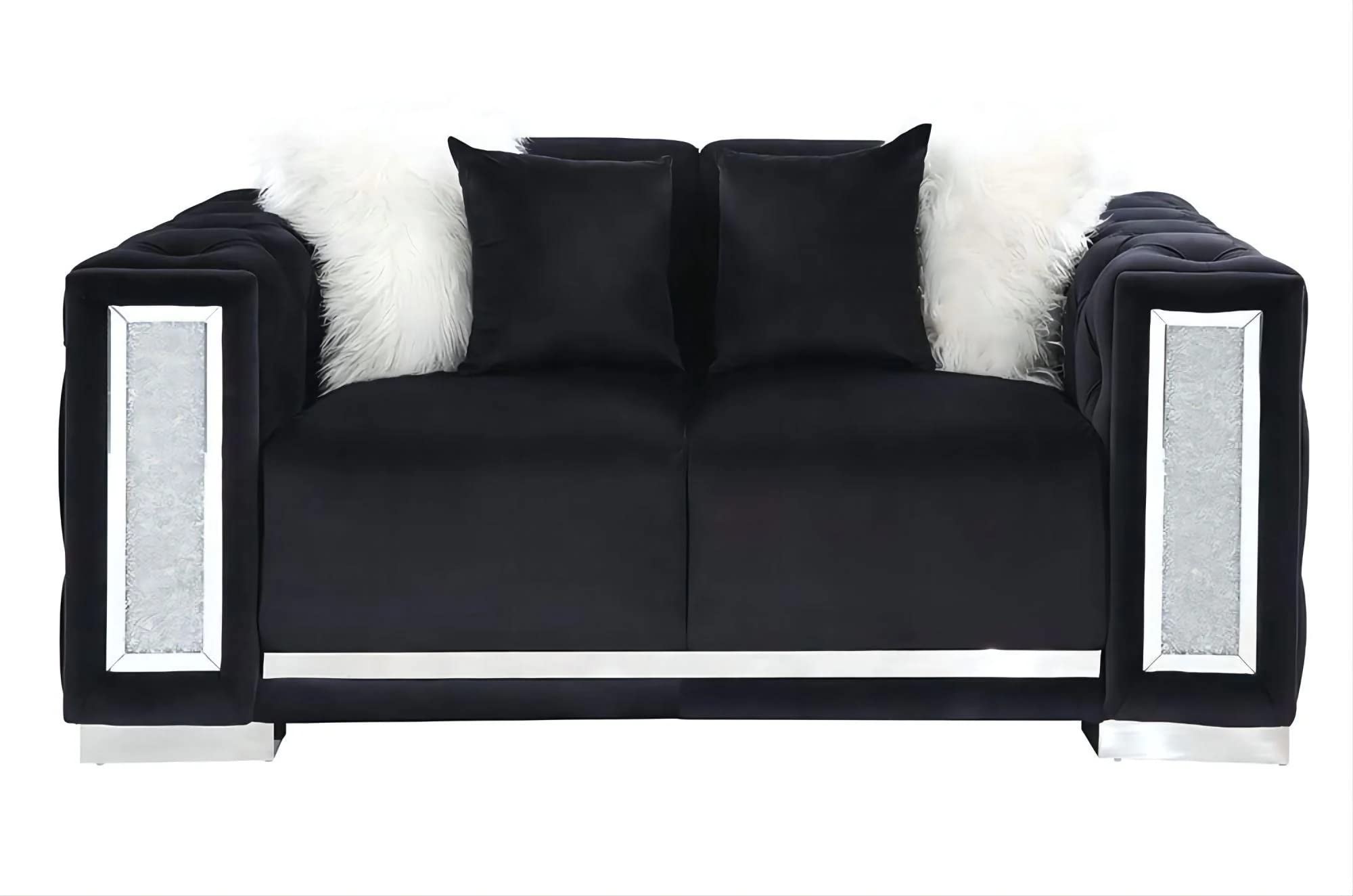 Acme Trislar Loveseat with 4 Pillows in Black Velvet