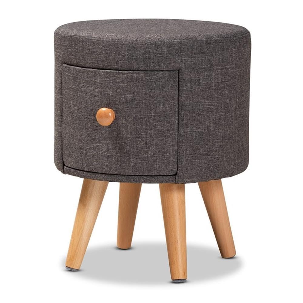 Baxton Studio Rocco Modern Transitional Dark Grey Fabric Upholstered and Oak Brown Finished Wood 1-Drawer Ottoman Stool