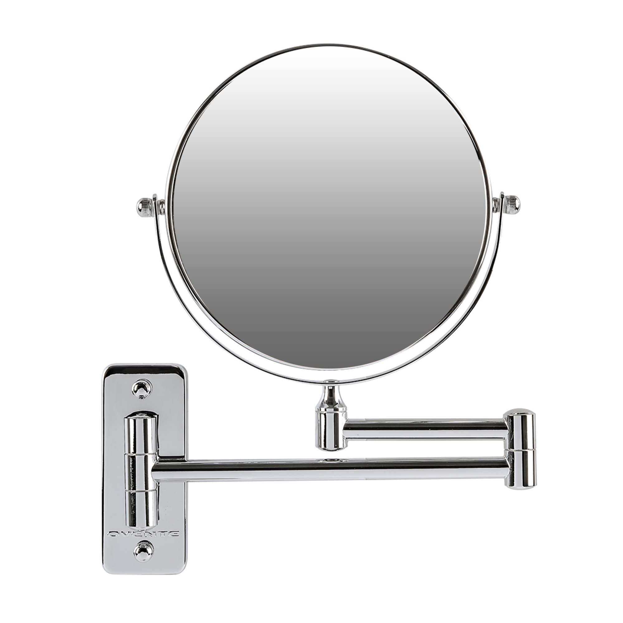 Ovente 7' Wall Mount Makeup Mirror, 1X & 10X Magnifier, Adjustable Spinning Double Sided Round Reflection, Extend, Retractable 