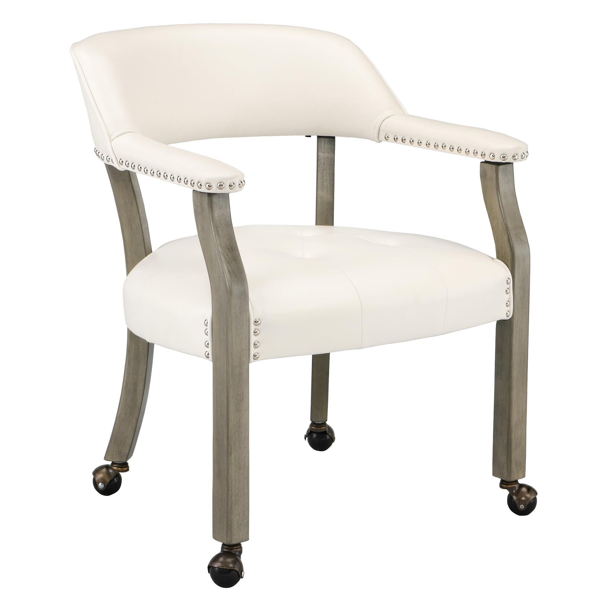 Leemtorig Large Dining Chairs With Casters And Arms, Rolling Dining Chairs With Wheels, Accent Game Poker Table Chairs, Solid Wo
