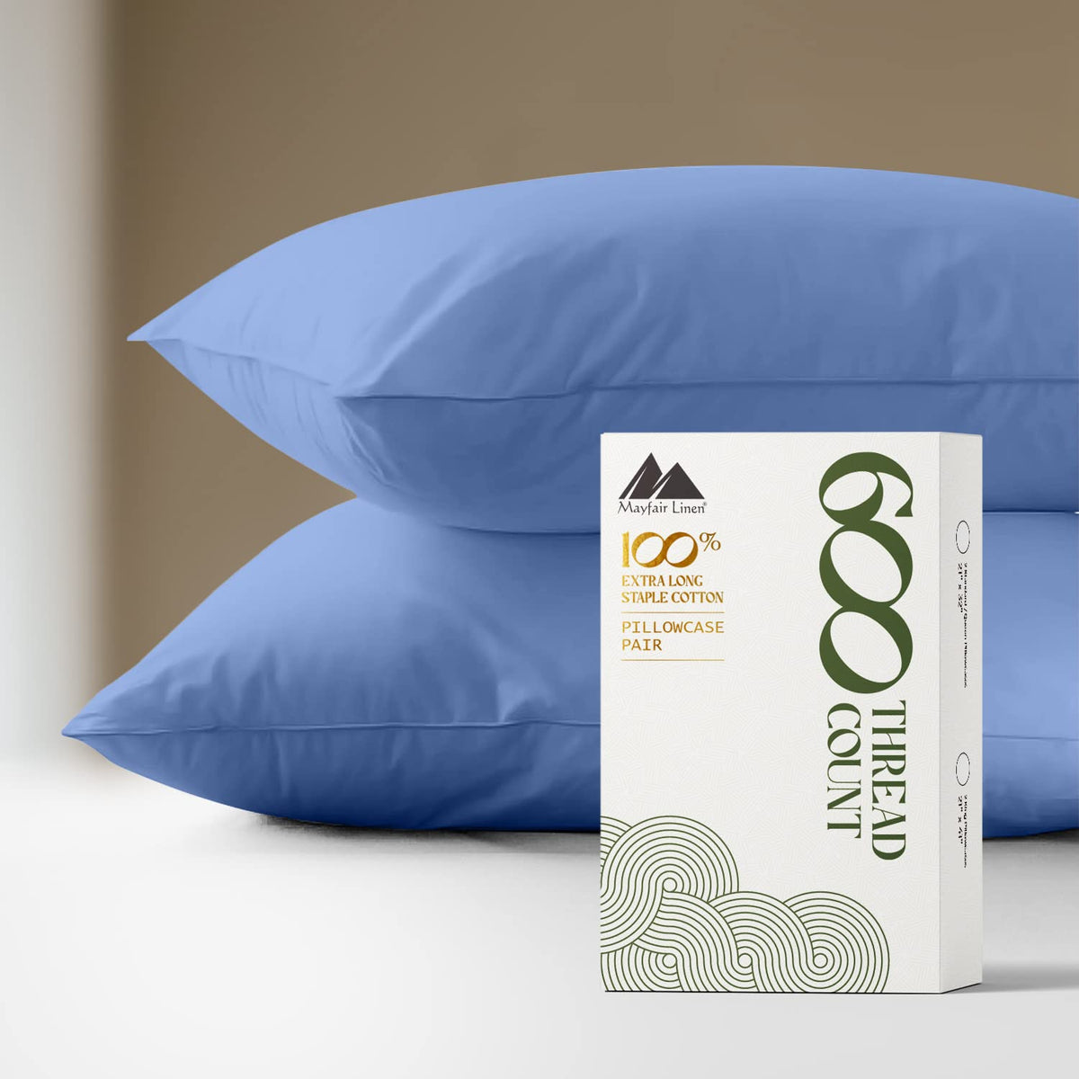 Mayfair Linen 100% Egyptian Cotton Pillow Cases - 600 Thread Count Pillow Cases Queen/Standard Size Set Of 2, Soft, Breathable E