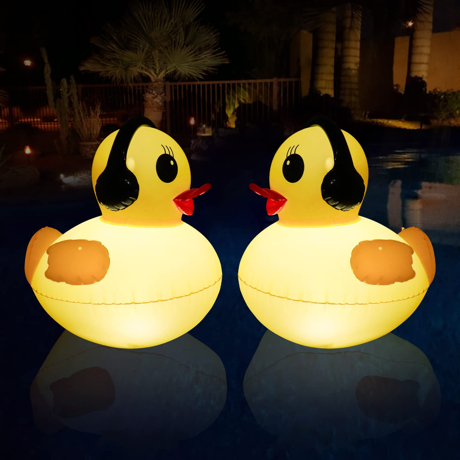 Floating Solar Lights, 16 Inch Waterproof Led Pool Accessories, Glow Duck Inflatable Solar Powered Lights That Float For Pond,Ho