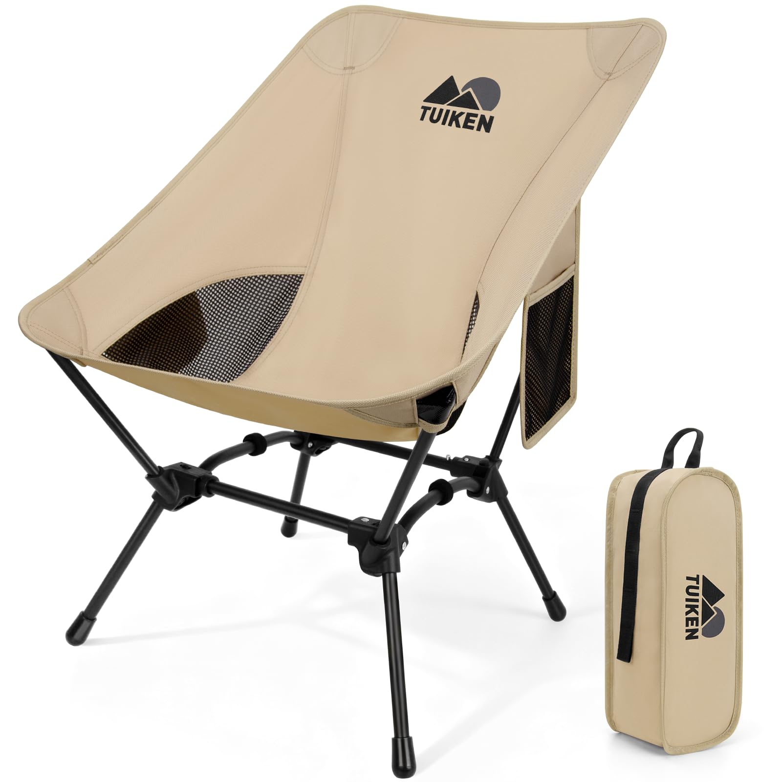 TUIKEN Ultralight Camping Chair Backpacking Chair, Portable Camp Chair with Cup Holder & Storage Bag, Lightweight Compact Foldin