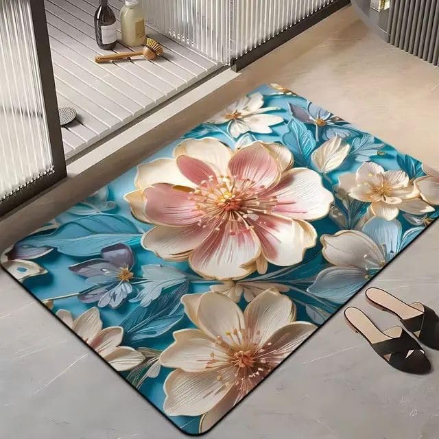 GOSHTI ENTERPRISE 1PCS 5D Door Flower 5D Bathroom Flower Mat Visual AntiSlip Absorbent Mat | Quick Drying NonSlip Bath Mat | A