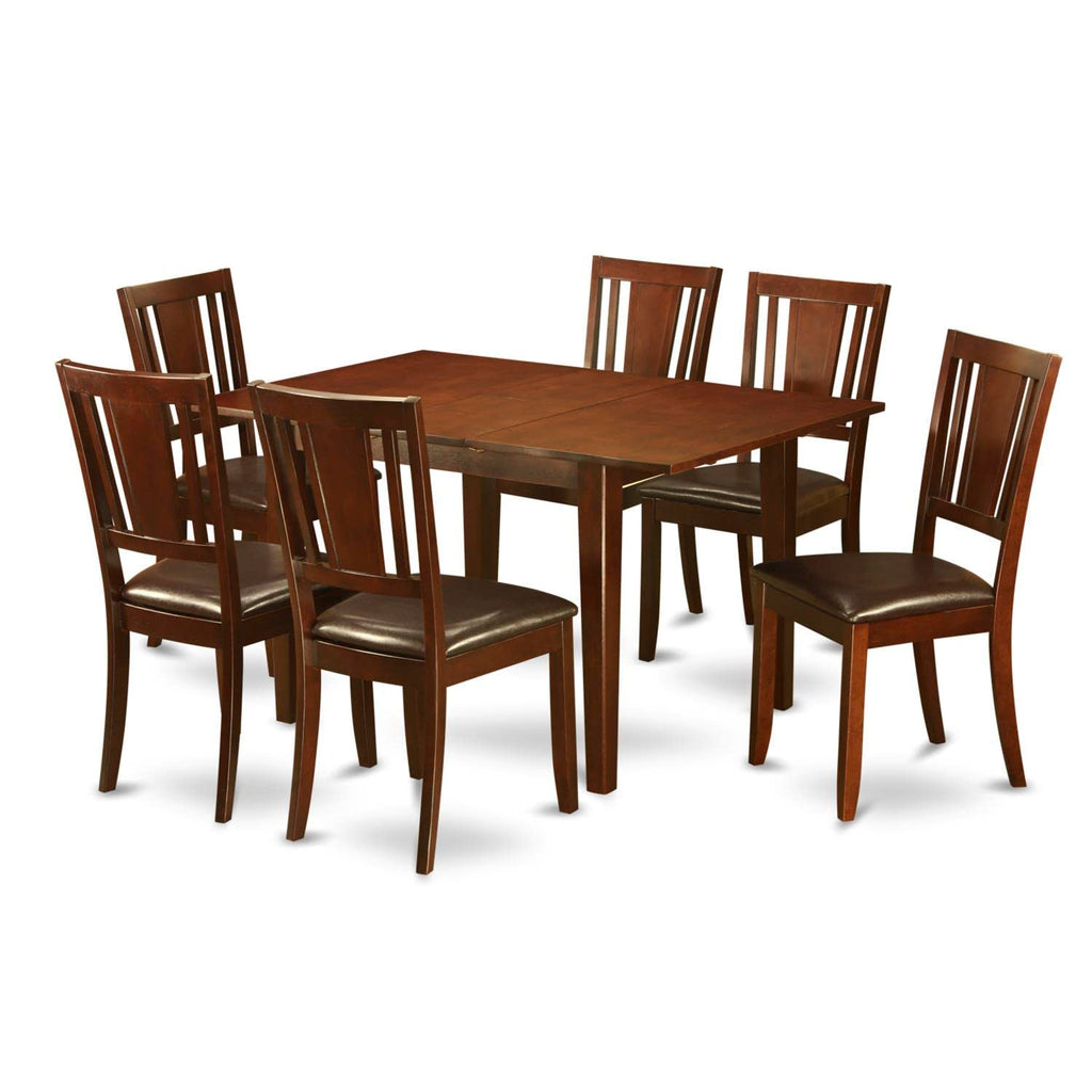 East West Furniture MLDU7-MAH-LC Milan 7 Piece Set Consist of a Rectangle Dining Table with Butterfly Leaf and 6 Faux Leather Kitchen Room Chairs, 36x54 Inch