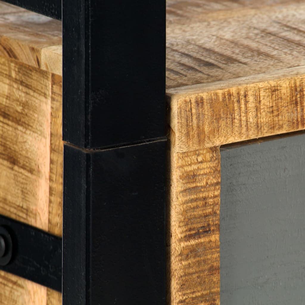 vidaXL Industrial-Style Freestanding Bookshelf with Solid Mango Wood Construction and Iron Stand - 19.7&quot;x11.8&quot;x66.9&quot;