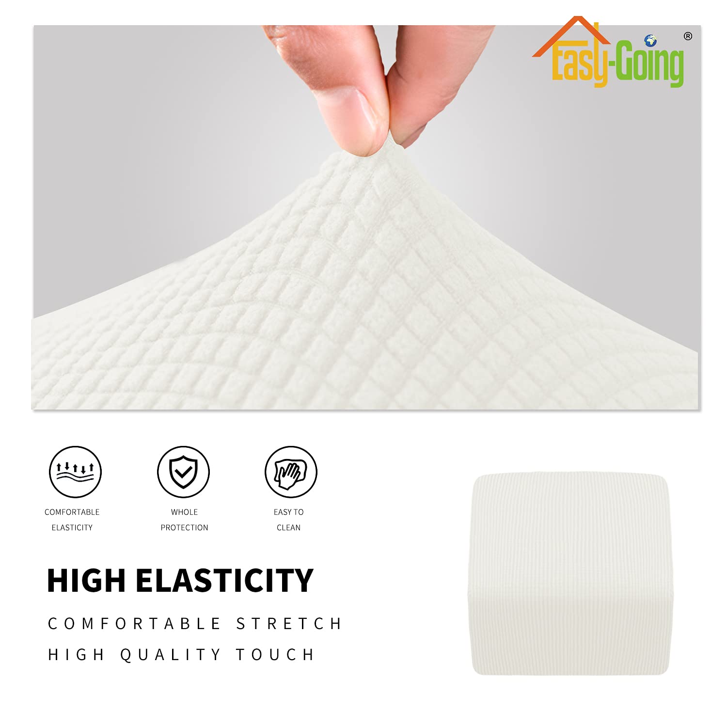 Easy-Going Stretch Square Ottoman Cover Folding Storage Stool Furniture Protector Soft Rectangle Slipcover With Elastic Bottom (15X15X15Inch, Cream) X-Small