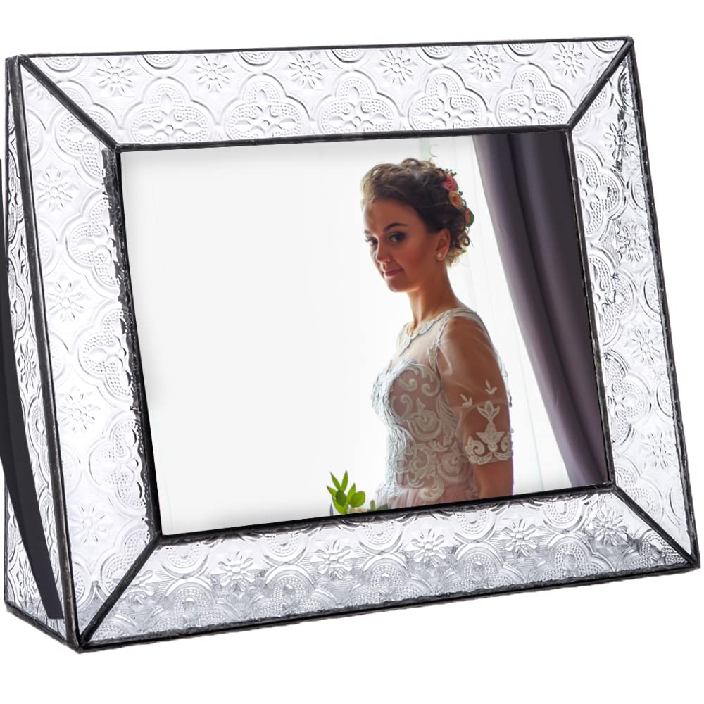Clear Glass Picture Frame 5x7 Horizontal Photo Display Desk or Tabletop Vintage Home D  cor Family Wedding Anniversary Engagemen