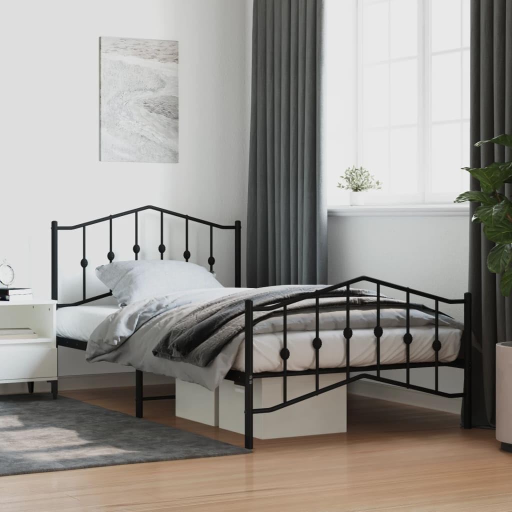 vidaXL Black Metal Bed Frame with Headboard, Footboard and Extra Under-Bed Storage Space – Sturdy Steel Construction and Suitable for Mattress Size 39.4&quot; x 78.7&quot;