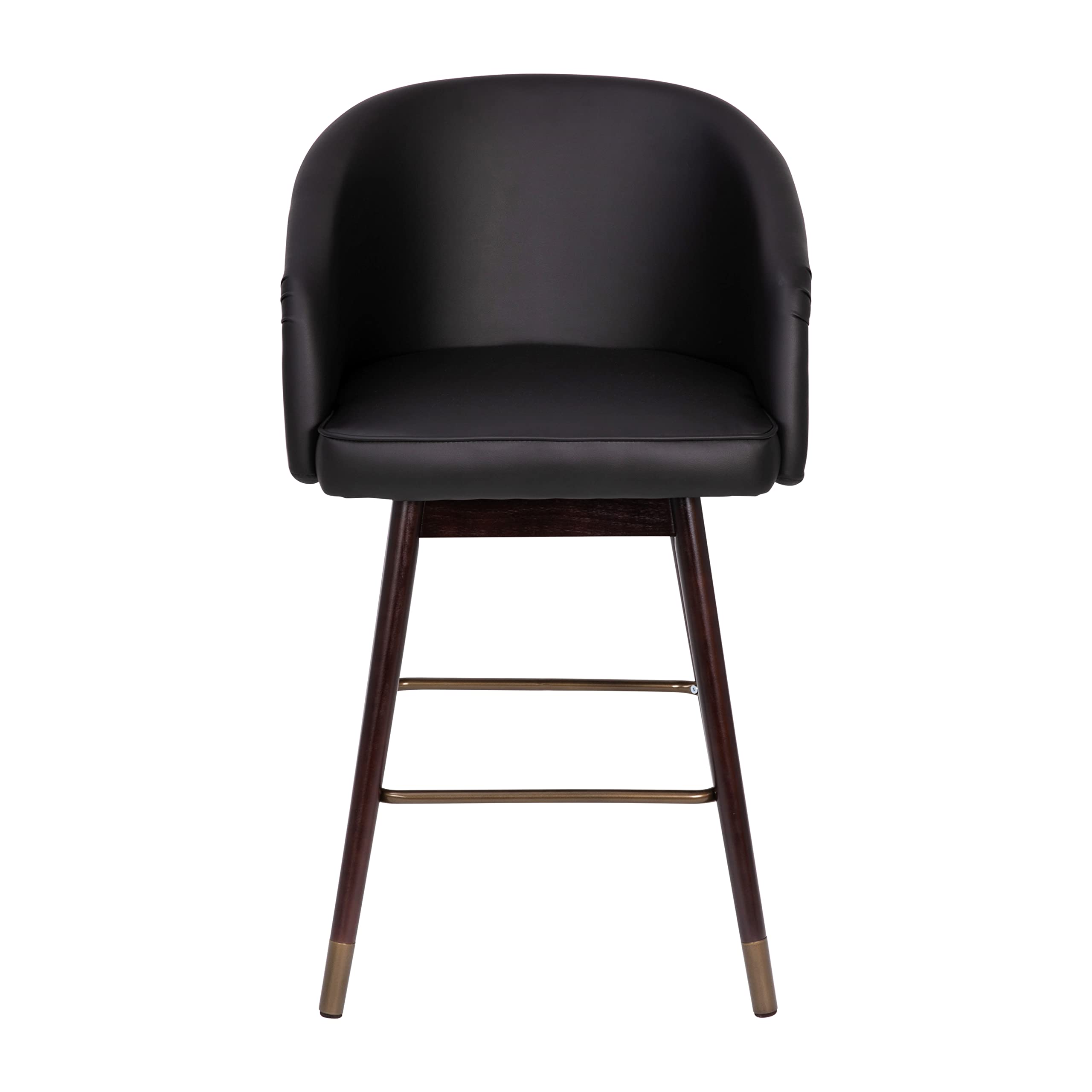 Flash Furniture Margo Commercial Grade Mid-Back Counter Stools - Black LeatherSoft Upholstery - Walnut Finish Beechwood Legs with Bronze Accents - 26&quot; Stool (Pack of 2)