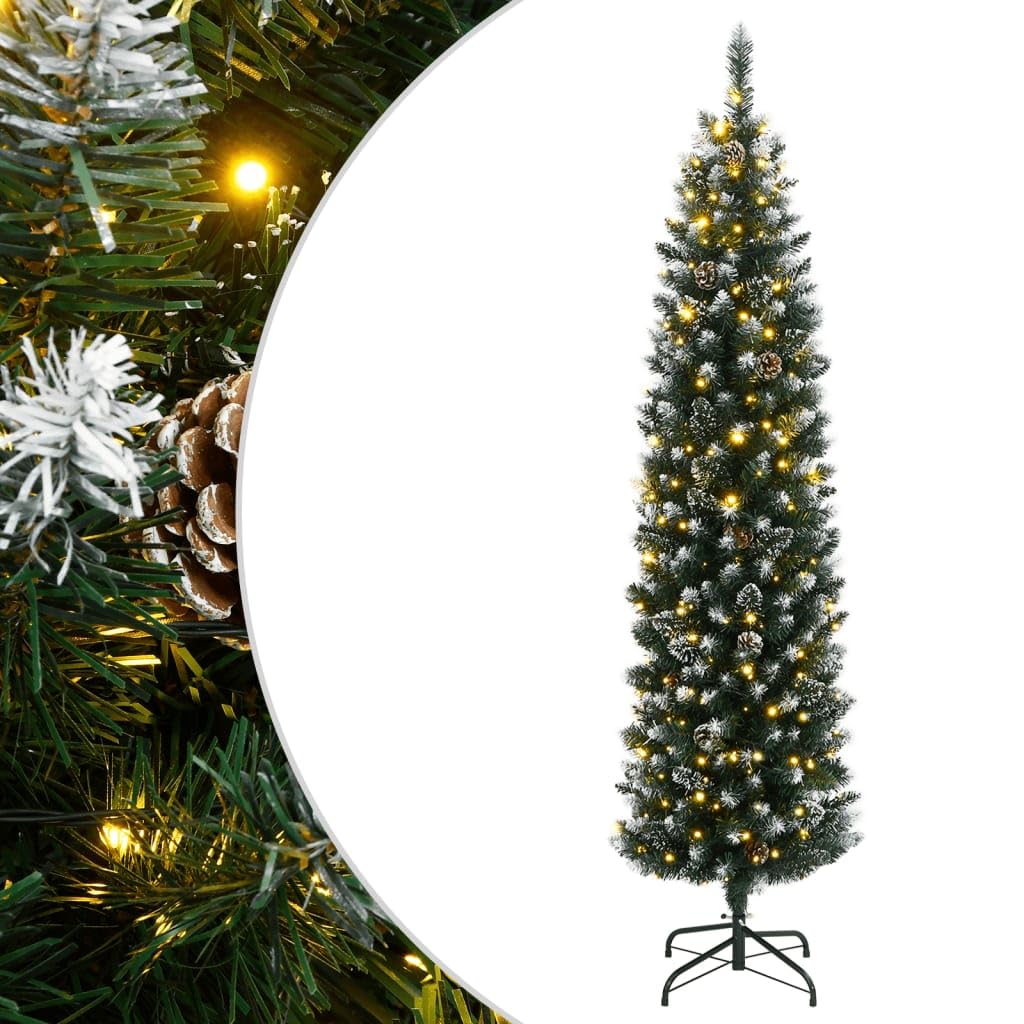 vidaXL Slim Artificial Christmas Tree with 300 LEDs 210 cm, Artificial Christmas Tree, Slim Artificial Christmas Tree, Fake Christmas Tree, Real Looking Christmas Tree