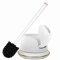 Gold Toilet Brush and Holder Set, AutoOpen Lid, Ventilated Base, White