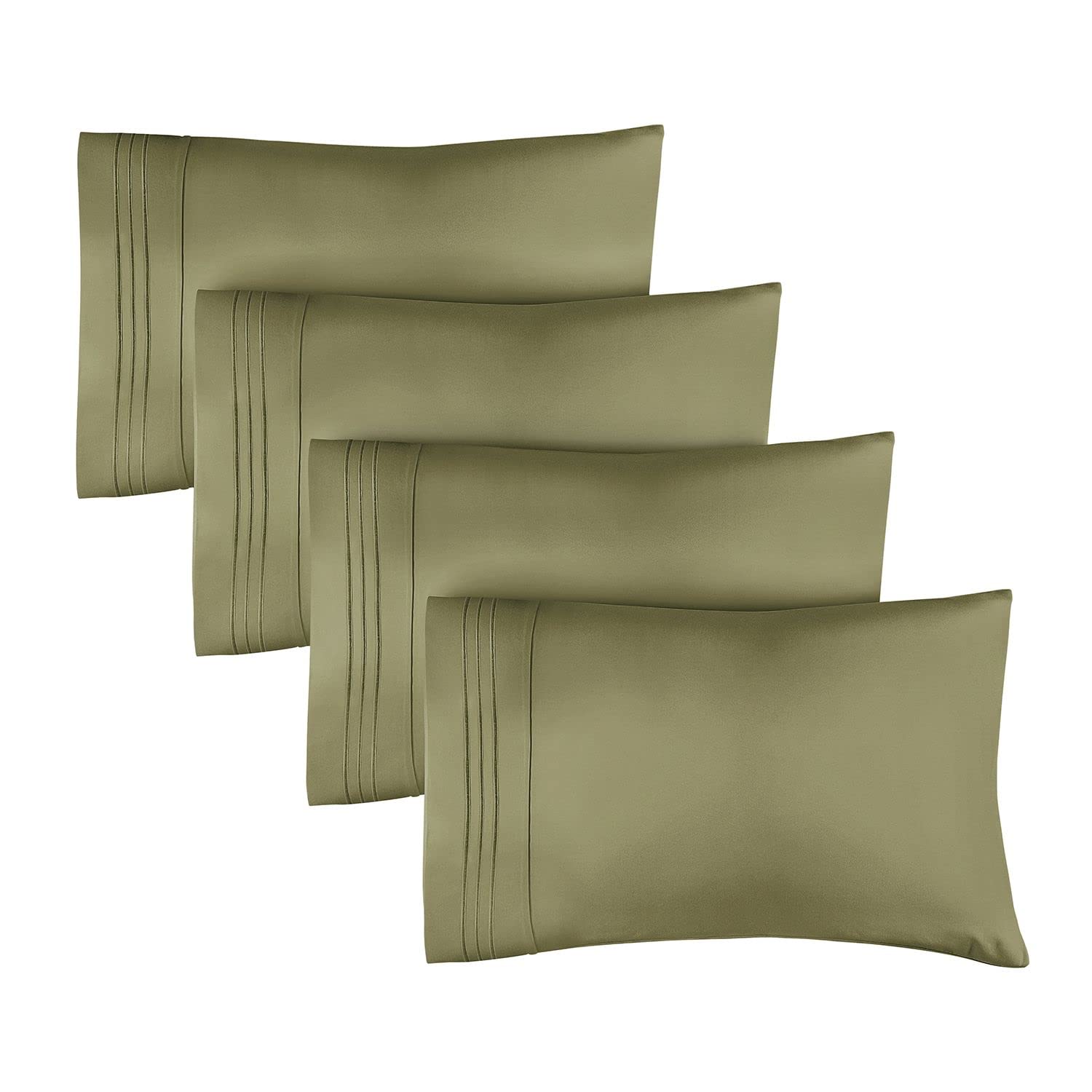 Queen Size Pillow Cases Set Of 4 - Soft, Premium Quality Pillowcase Covers - Machine Washable Protectors - 20X40, 20X36 & 20X48 Pillows For Sleeping - Queen Size Sage Green Pillow Cover Bedding