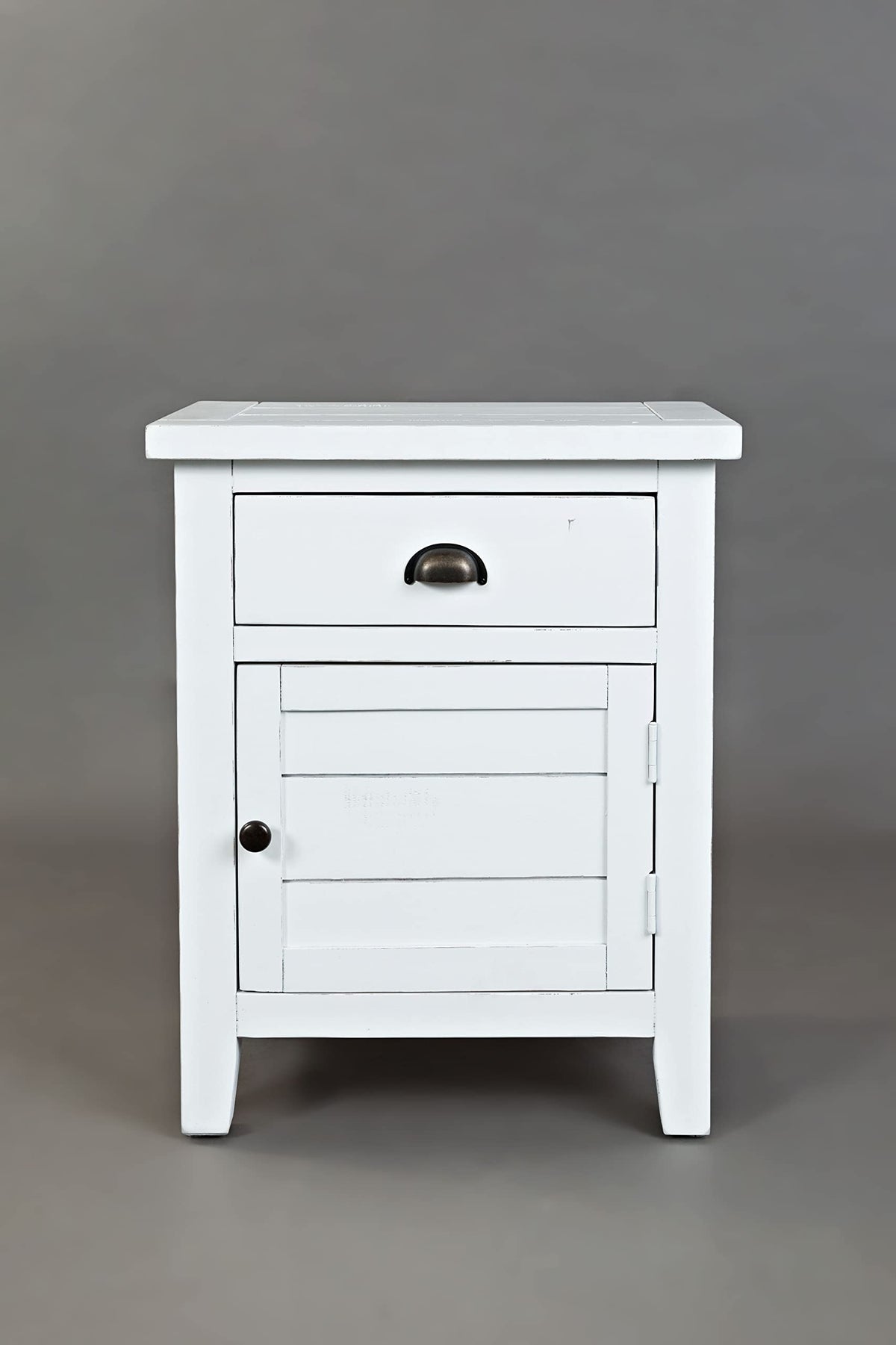Jofran Artisan's Craft Farmhouse Distressed 20'' End Table Nightstand with Storage Cabinet, Weathered White
