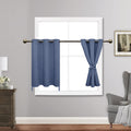 Jiuzhen Short Curtains Kitchen Half Window Blackout Curtains With Tiebacks For Baseroom Shadows, Grommet Curtains For Living Room, Set Of 2 Window Curtain Panels, 42 X 36 Inch Length,Dusty Blue