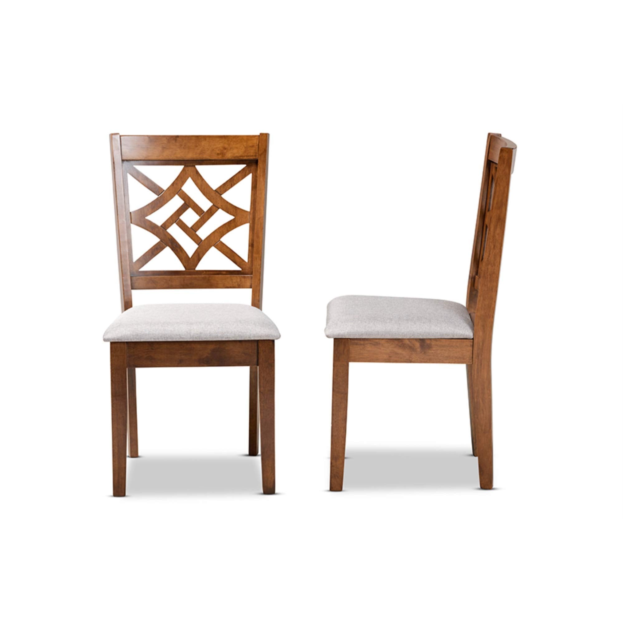 Baxton Studio Nicolette Modern and Contemporary Grey Fabric Upholstered and Walnut Brown Finished Wood 2-Piece Dining Chair Set