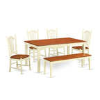 East West Furniture NIDO6-WHI-W 6 Piece Modern Set Contains a Rectangle Wooden Table with Butterfly Leaf and 4 Dining Chairs with a Bench, 36x66 Inch, Buttermilk & Cherry