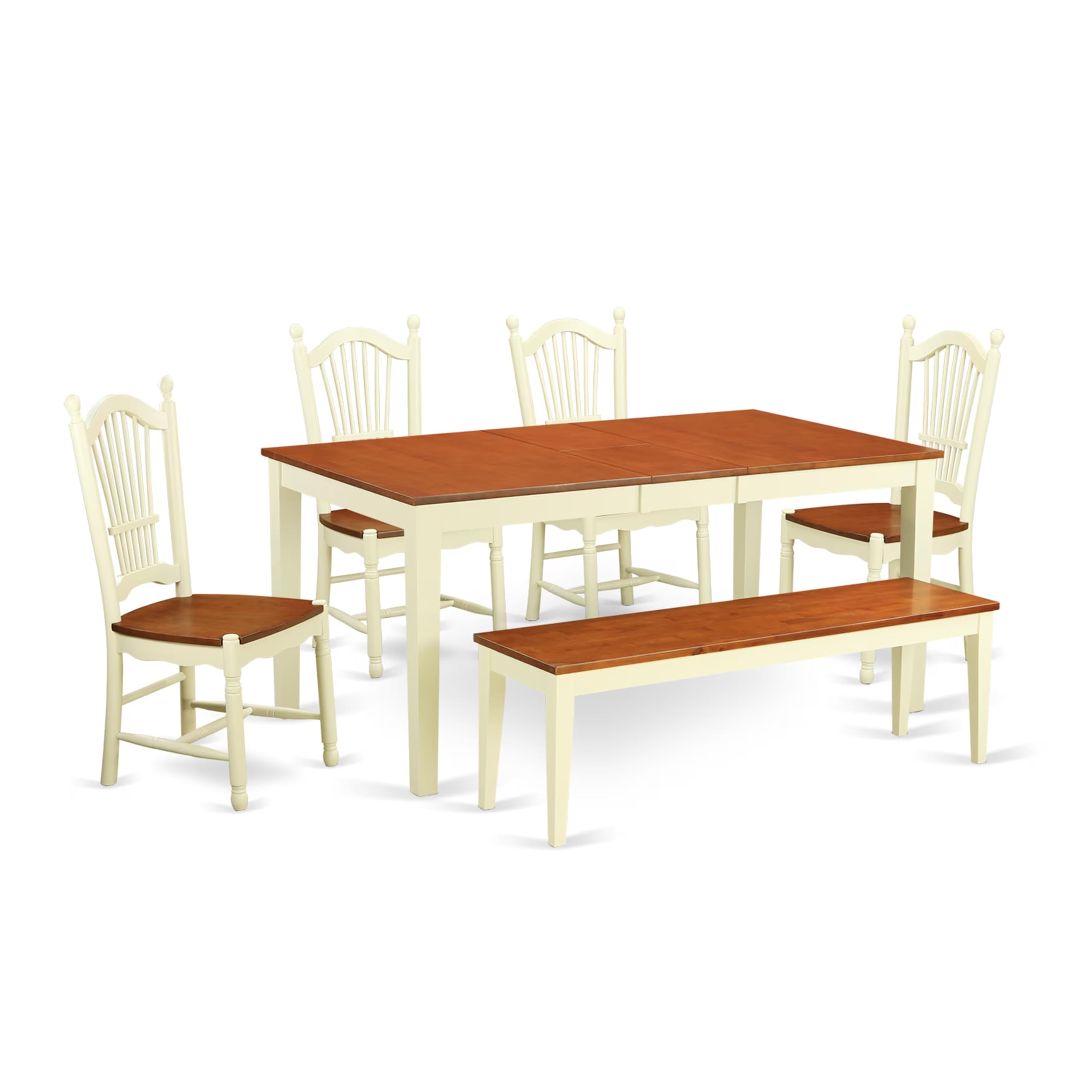 East West Furniture NIDO6-WHI-W 6 Piece Modern Set Contains a Rectangle Wooden Table with Butterfly Leaf and 4 Dining Chairs with a Bench, 36x66 Inch, Buttermilk & Cherry