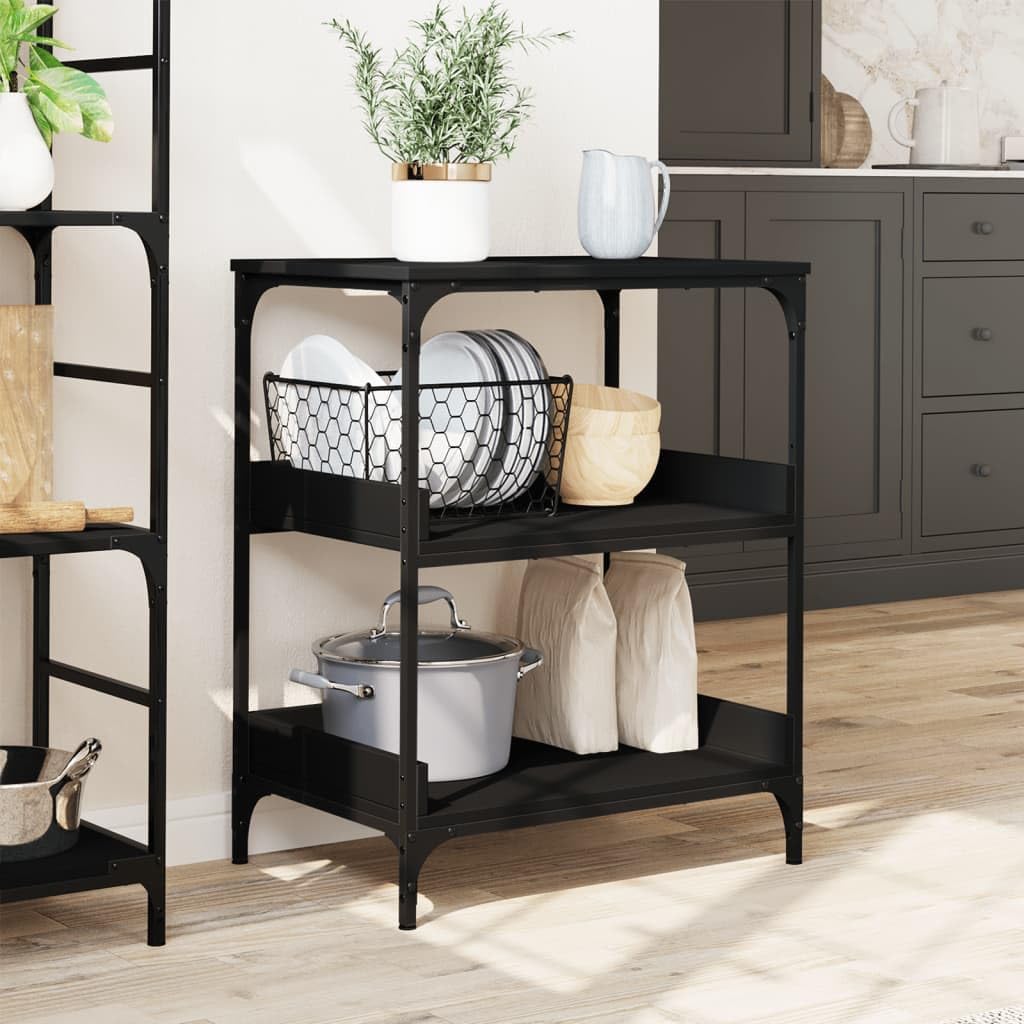 vidaXL Black Kitchen Trolley - 23.6"x16.1"x31.7" Engineered Wood Organizer with Wheels and Brakes for Storage and Mobility