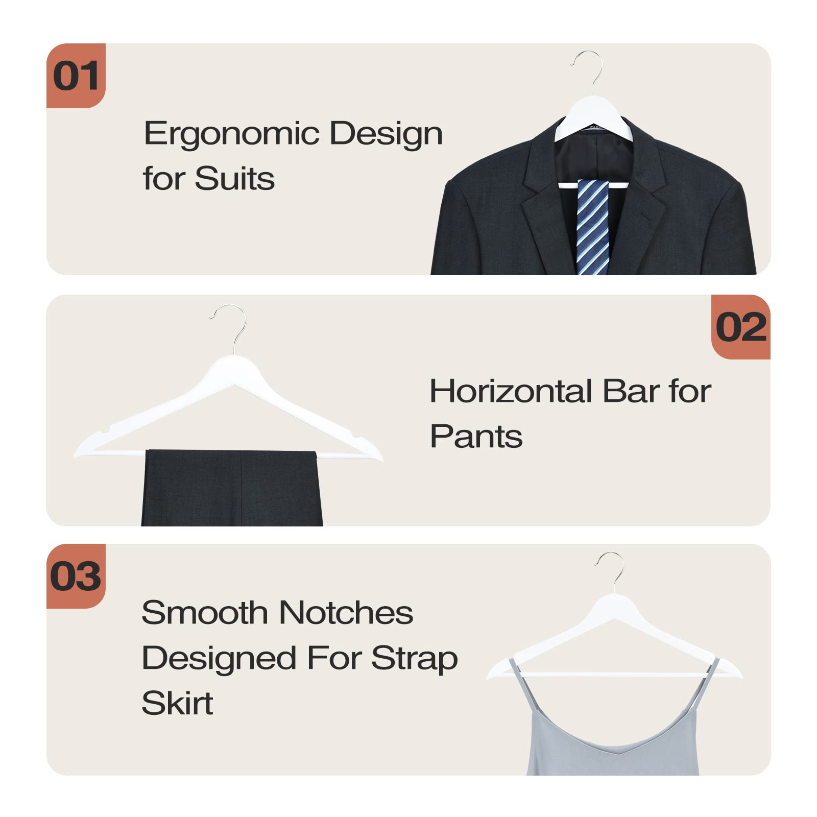 Fairyhaus Wooden Hangers 30 Pack, Smooth Finish Wood Hangers With 360 Swivel Hook And Notches, Slim Wooden Coat Hangers With Pan