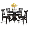 East West Furniture Shelton 5 Piece Dinette Set for 4 Includes a Round Kitchen Table with Pedestal and 4 Dining Chairs, 42x42 Inch, Black