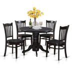 East West Furniture Shelton 5 Piece Dinette Set for 4 Includes a Round Kitchen Table with Pedestal and 4 Dining Chairs, 42x42 Inch, Black