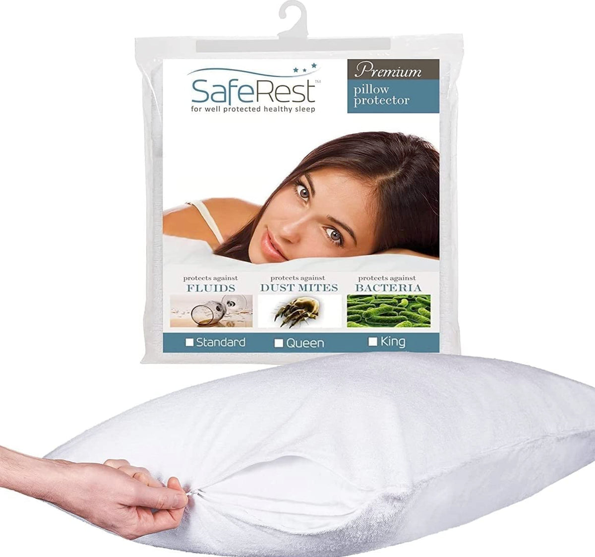 Saferest Pillow Protector - Pack Of 1 - Standard Size Waterproof Pillow Cover - Zippered Pillow Encasement For College Dorm Room