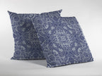 HomeRoots Indigo On White Broadcloth 16â€ Indigo White Boho Ornate Indoor Outdoor Throw Pillow