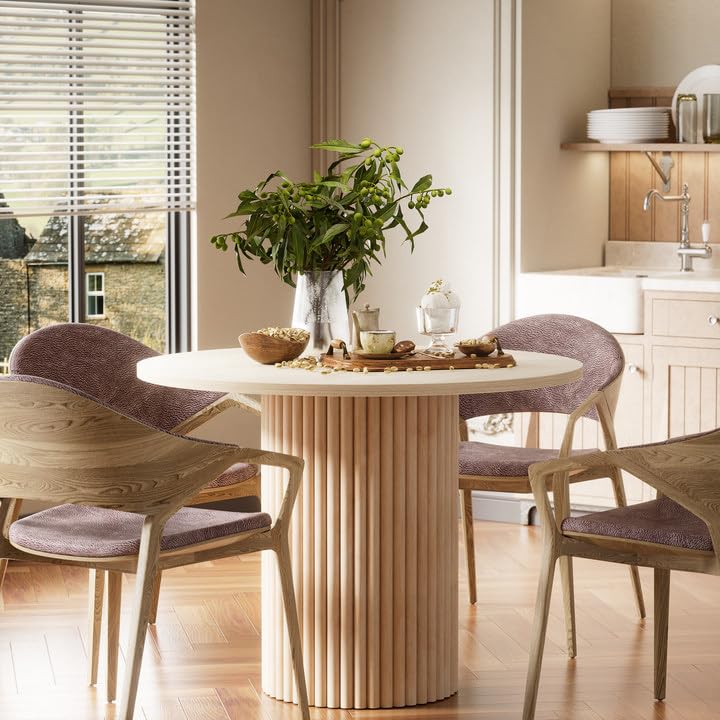 Pakasept Round Dining Room Table, 39.5' Circular Tabletop, Modern Kitchen Table With Solid Wood Strip Base Pedestal Base, Leisu