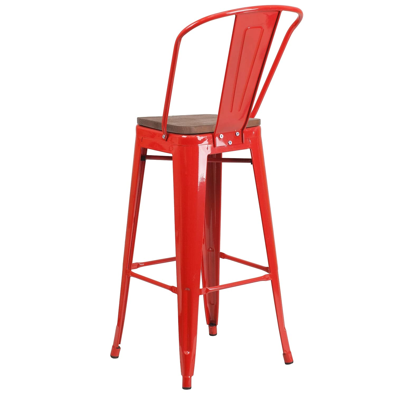 Flash Furniture Lily 30" High Red Metal Barstool with Back and Wood Seat (Pack of 1)