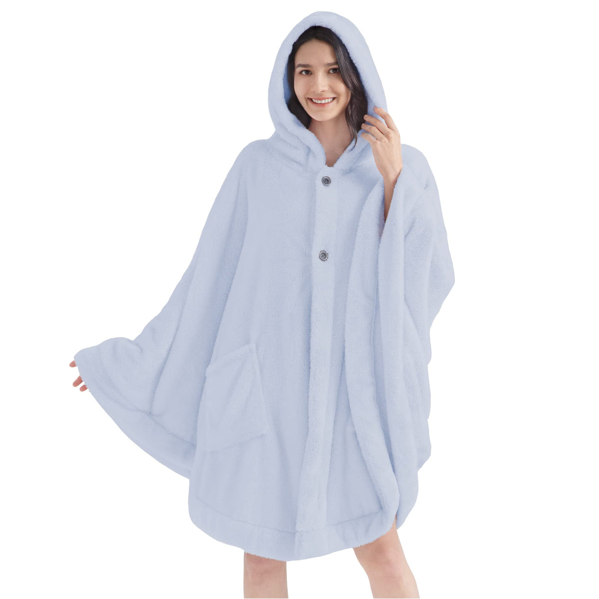 Pavilia Angel Wrap Hooded Blanket Poncho, Wearable Blanket Throw Wrap Poncho For Women Adult, Cozy Fluffy Sherpa Fleece Shawl Ca