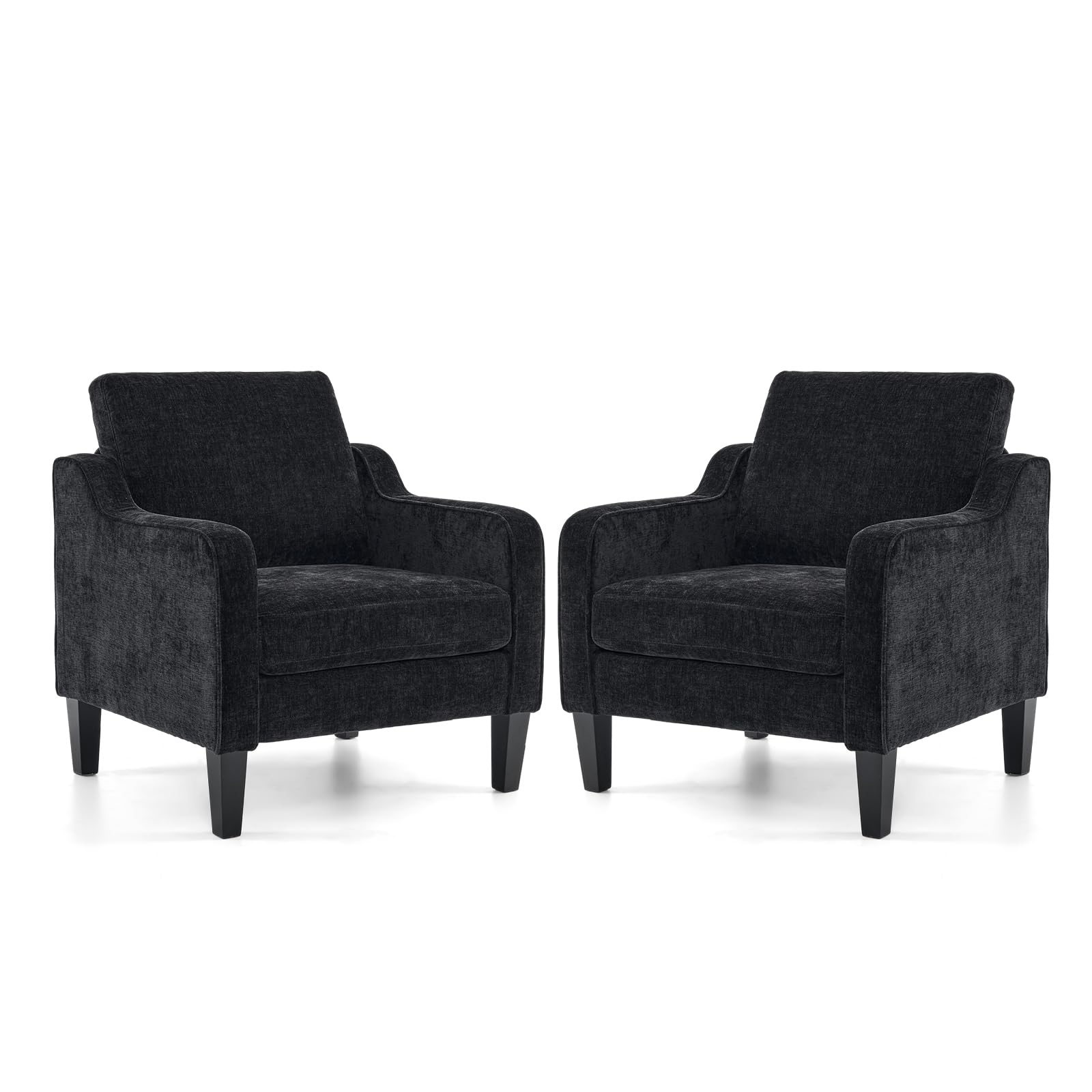 Vingli Living Room Chairs Set Of 2, Black Accent Chair 5.5' Thick Seat Cushion Comfy Chair Soft Chenille Side Chair Upholstered Arm Chair For Bedroom, Play Room, Apartment, Office (Black)