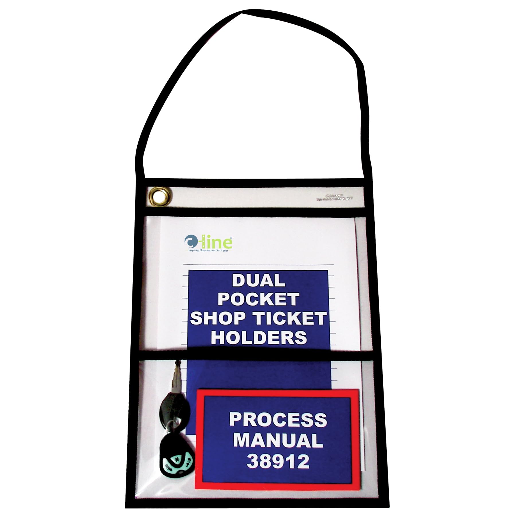 C-Line Stitched Dual Pocket Shop Ticket Holder With Hanging Strap, Both Sides Clear, 9 X 12 Inches, 15 Per Box (38912)