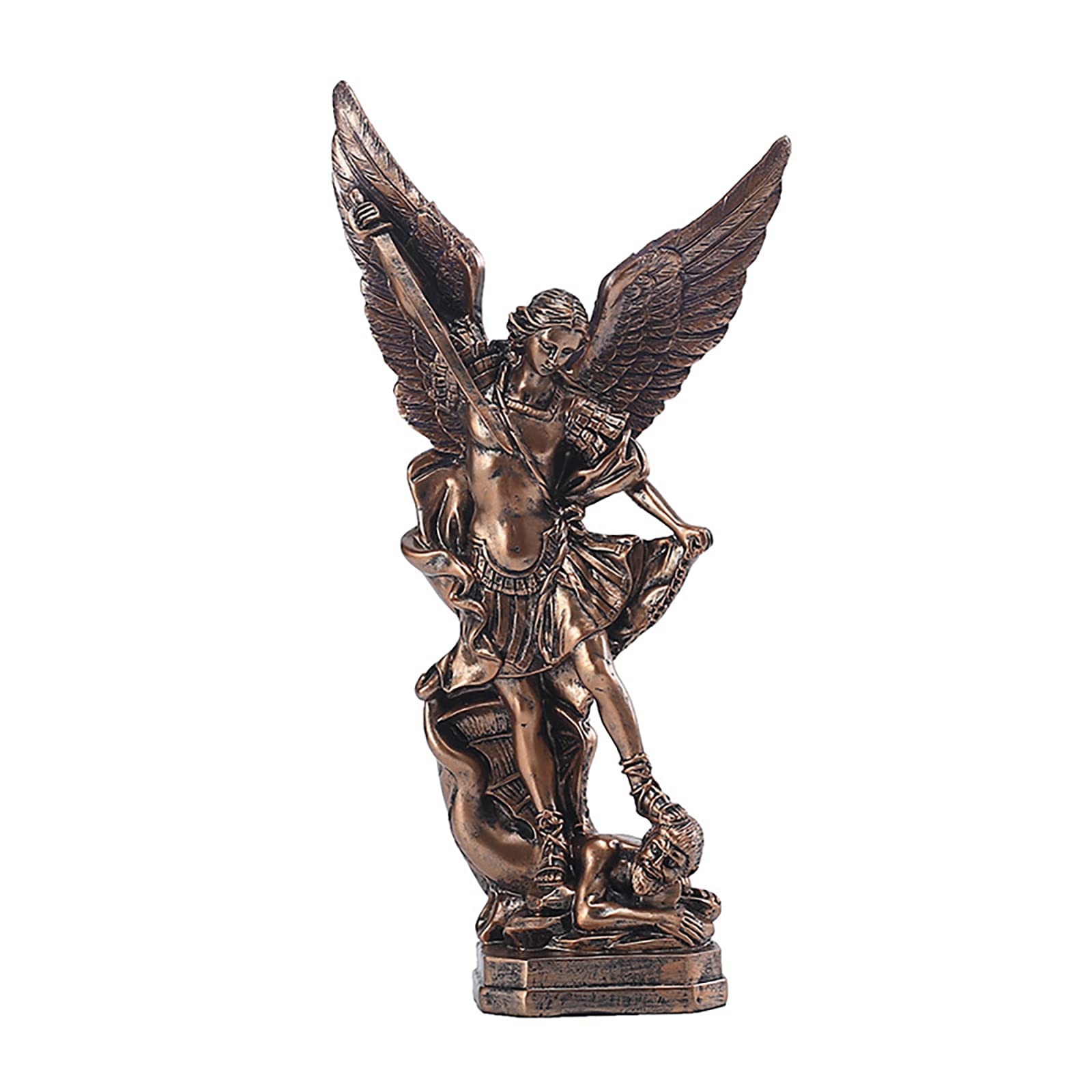 SAINWORDS 12.5in St. Michael San Miguel Arcangel Statue Saint Archangel Michael Defeated Evil Dragon Religious Collectible Battl