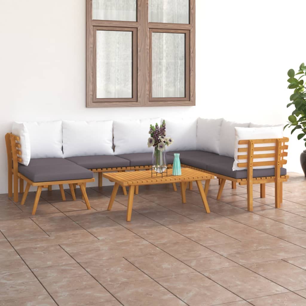 vidaXL Patio Lounge Set 8 Piece, Sectional Sofa for Outdoor Backyard, Couch with Cushions, Patio Furniture Set with Table, Solid Wood Acacia