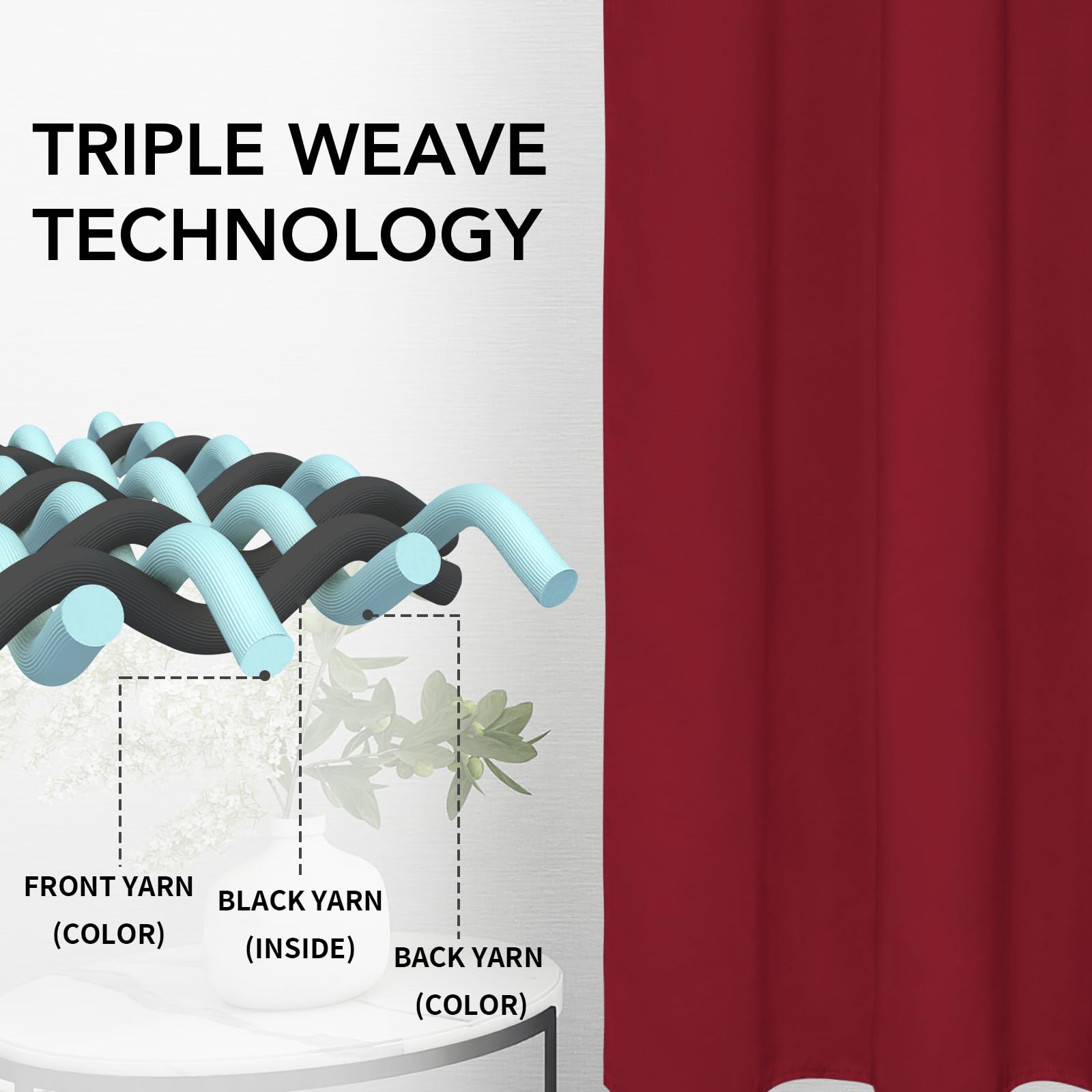 Easy-Going Rod Pocket Blackout Curtains For Bedroom, Room Darkening Window Curtains For Living Room, Thermal Insulated Noise Reduction Solid Window Drapes, 2 Panels(42X72 In, Christmas Red)