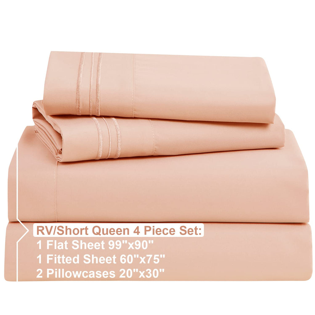 Nestl Rv Short Queen Sheets Set - 4 Piece Bed Sheets For Rv Queen Size Bed, Double Brushed Rv Size Sheets, Hotel Luxury Peach Sheets, Extra Soft Bedding Sheets & Pillowcases