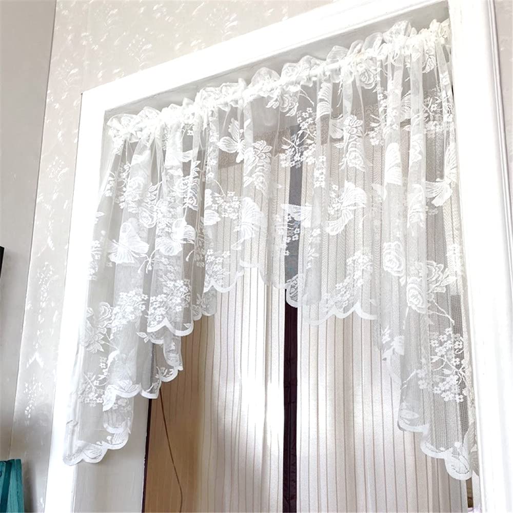 NewWPKIRA 1 Panel Lace Sheer Curtain Valance Floral and Butterfly Embroidered Swag Curtain Valance Tier for Doorway Kitchen Bath