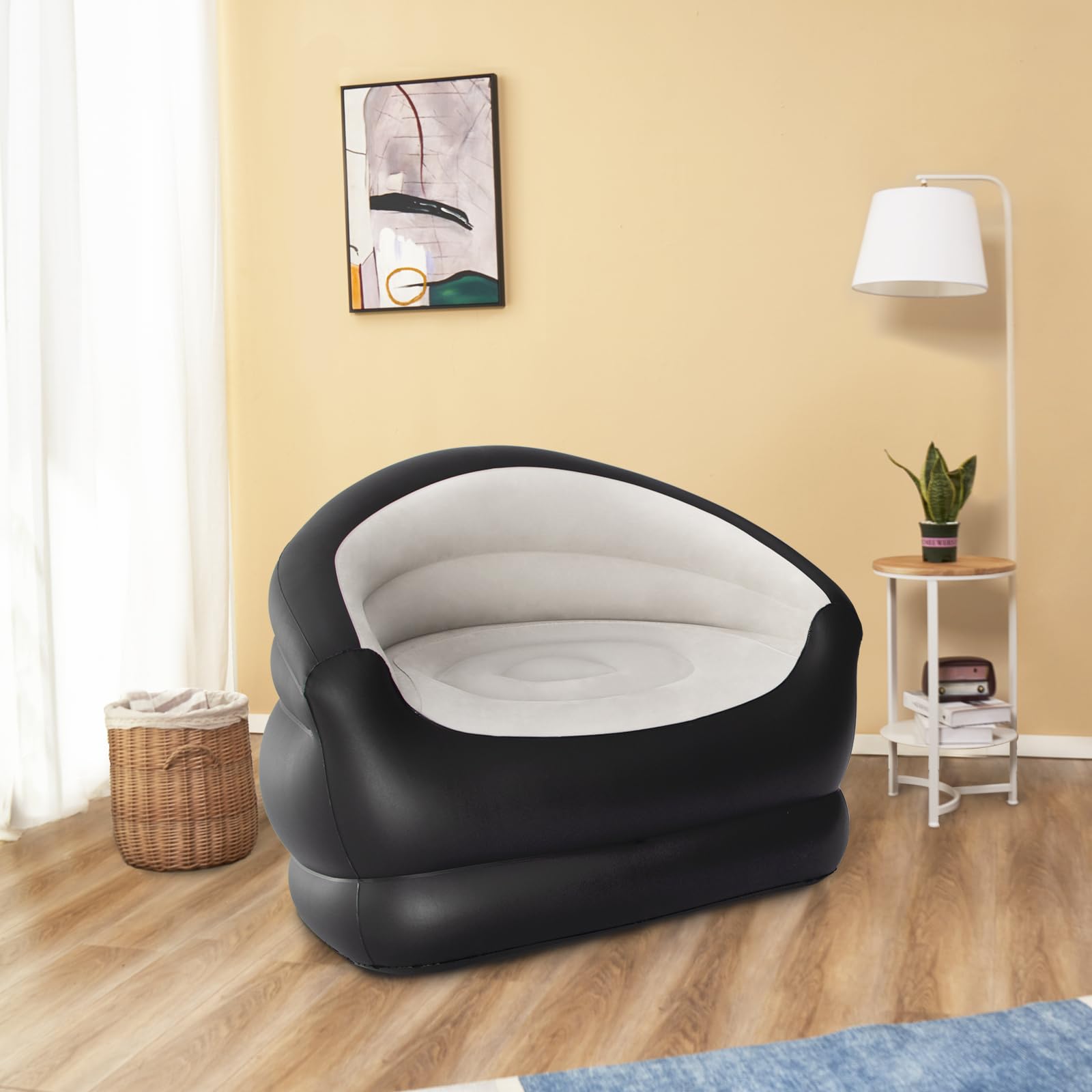 DIMAR GARDEN Inflatable Couch Outdoor Air Sofa - Beige Single Size Lazy Sofa for Camping and Relaxation