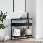 vidaXL Console Table with Adjustable Feet and Shelf - Black, Made from Engineered Wood and Metal for Living Room, Entryway, or Hallway