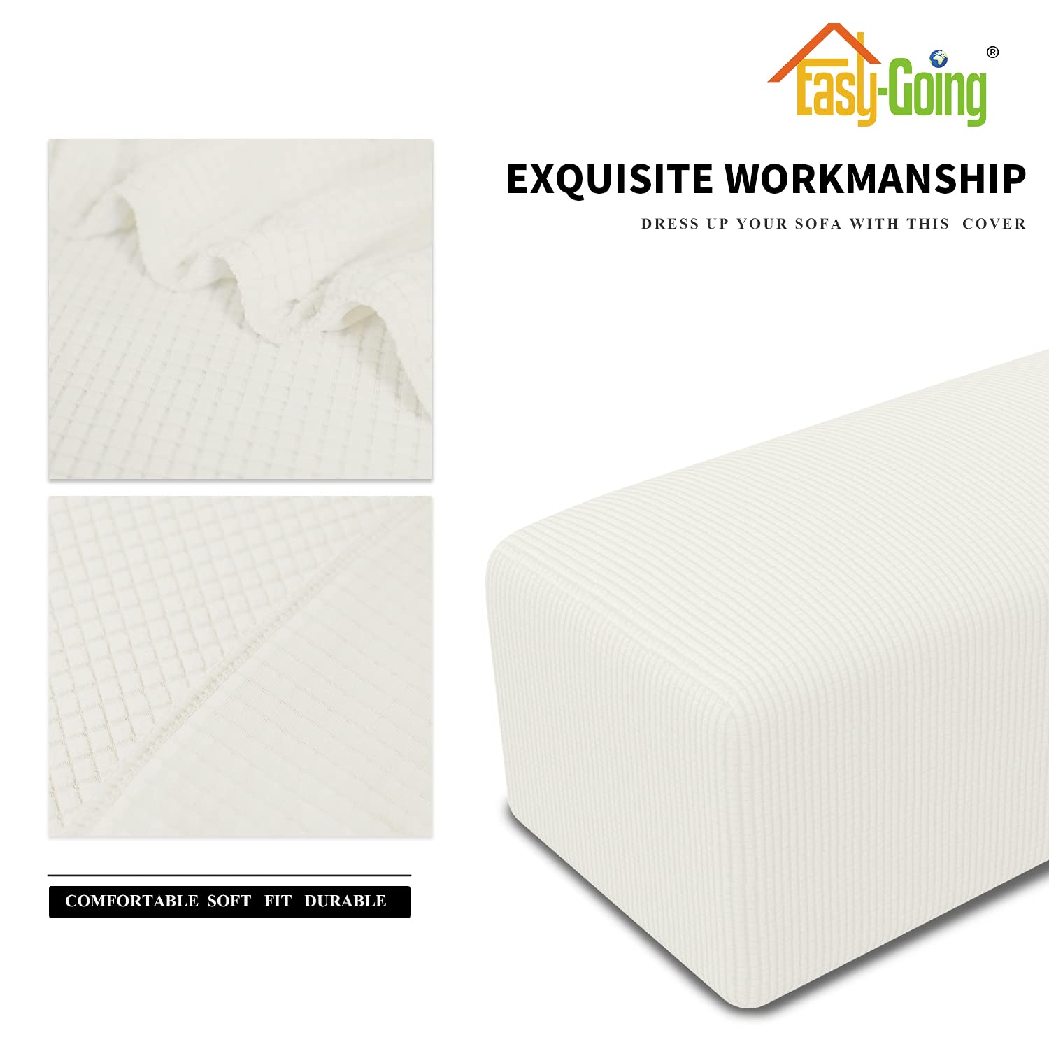 Easy-Going Stretch Ottoman Cover Folding Storage Stool Furniture Protector Soft Rectangle Slipcover With Elastic Bottom (Ottoman Small,Cream)