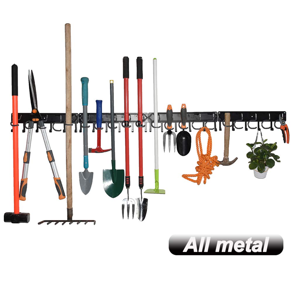 YueTong 68 All Metal Garden Tool Organizer,Adjustable Garage Wall Organizers and Storage,Heavy Duty Wall Mount Holder with Hooks