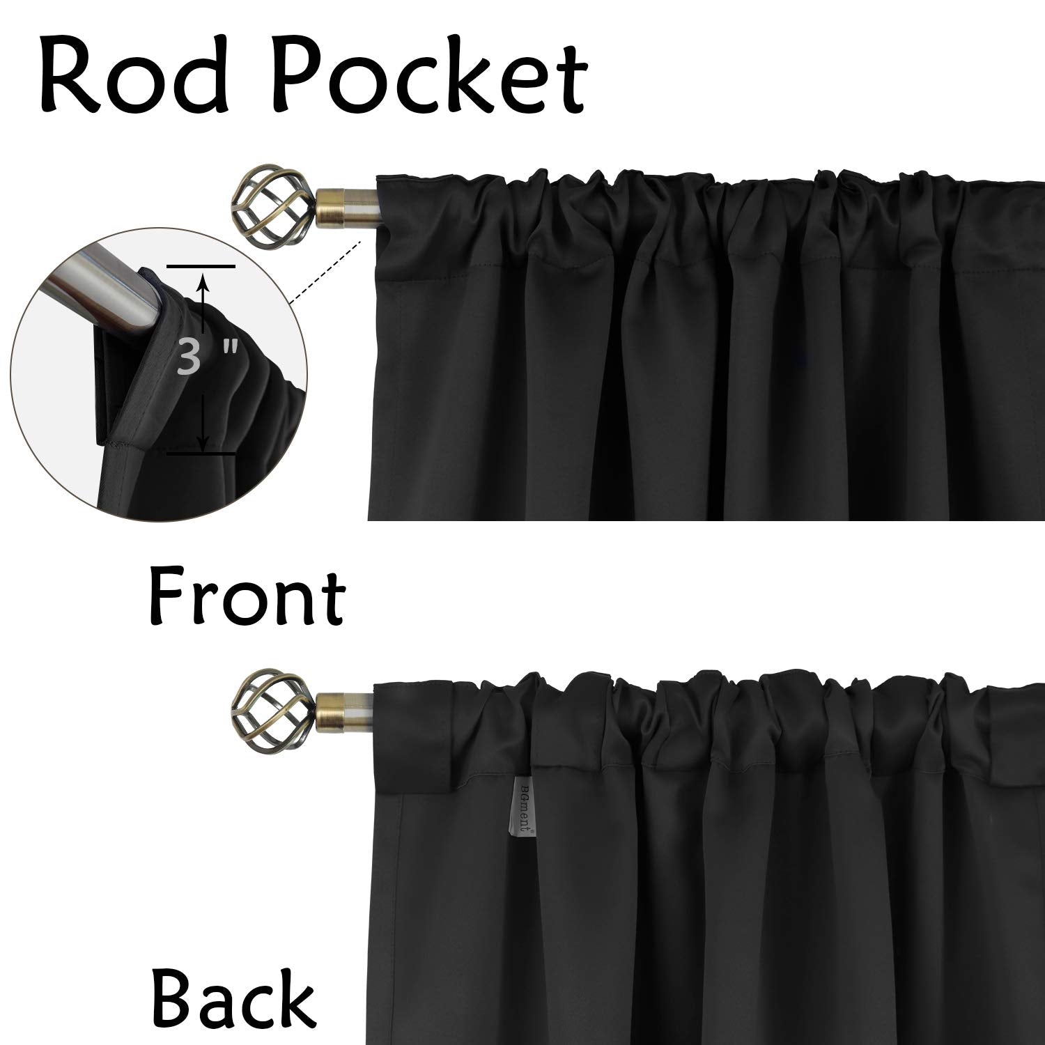 Bgment Black Blackout Curtain Blinds - 42 X 45 Inch Thermal Insulated Rod Pocket And Back Tab Blackout Curtains For Kitchen/Home Decor/Bedroom, 2 Window Curtain Panels