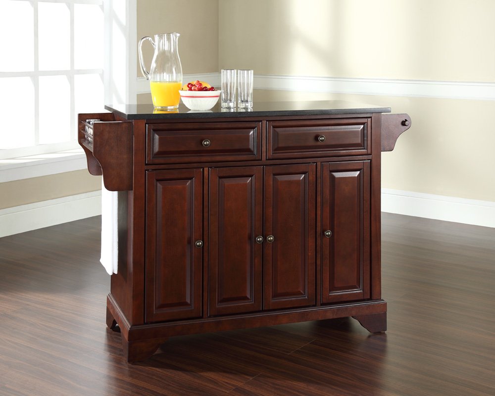 Crosley Furniture Lafayette Granite Top Rolling Kitchen Island Storage Cart, Microwave Stand, Spice Rack, Mahogany
