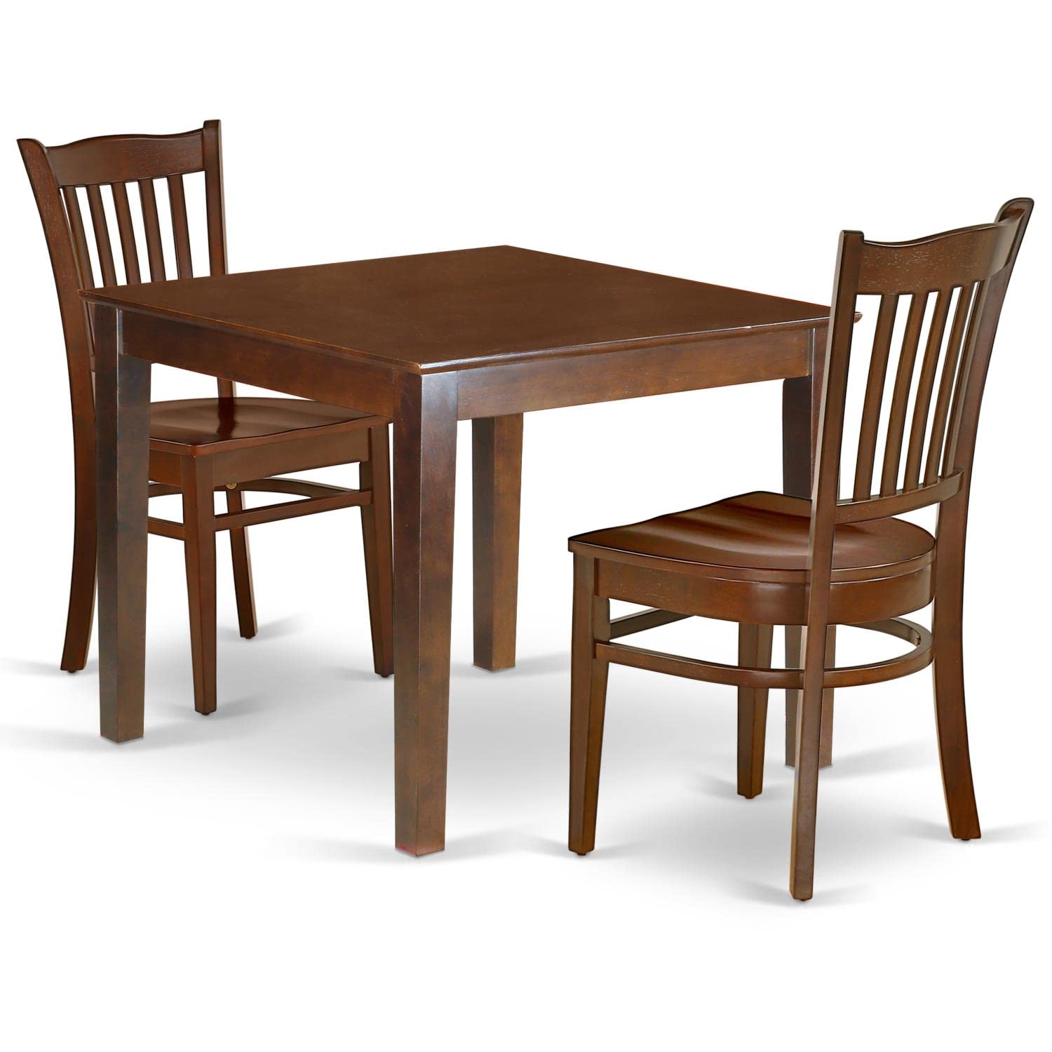 East West Furniture Oxgr3-Mah-W 3 Piece Dining Table Set For Small Spaces Contains A Square Dining Room Table And 2 Wood Seat Chairs, 36X36 Inch, Mahogany