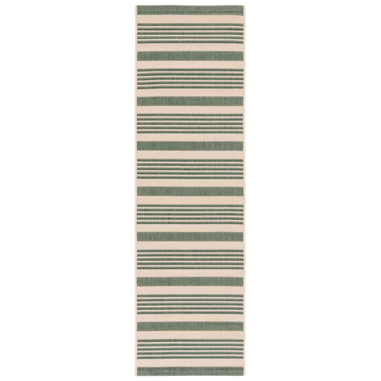 SAFAVIEH Courtyard Collection Runner Rug - 2'3'' x 8', Beige & Dark Green, Stripe Design, Non-Shedding & Easy Care, Indoor/Outdo