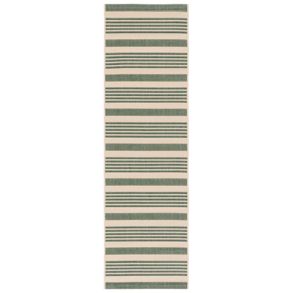 SAFAVIEH Courtyard Collection Runner Rug - 2'3'' x 8', Beige & Dark Green, Stripe Design, Non-Shedding & Easy Care, Indoor/Outdo