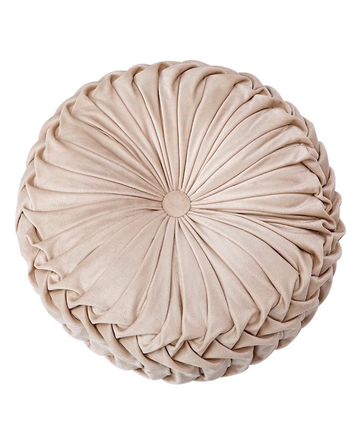 Hlovme Round Velvet Pillow For Couch Small Handmade Decorative Throw Pillow For Bed Bedroom 13.7?Beige