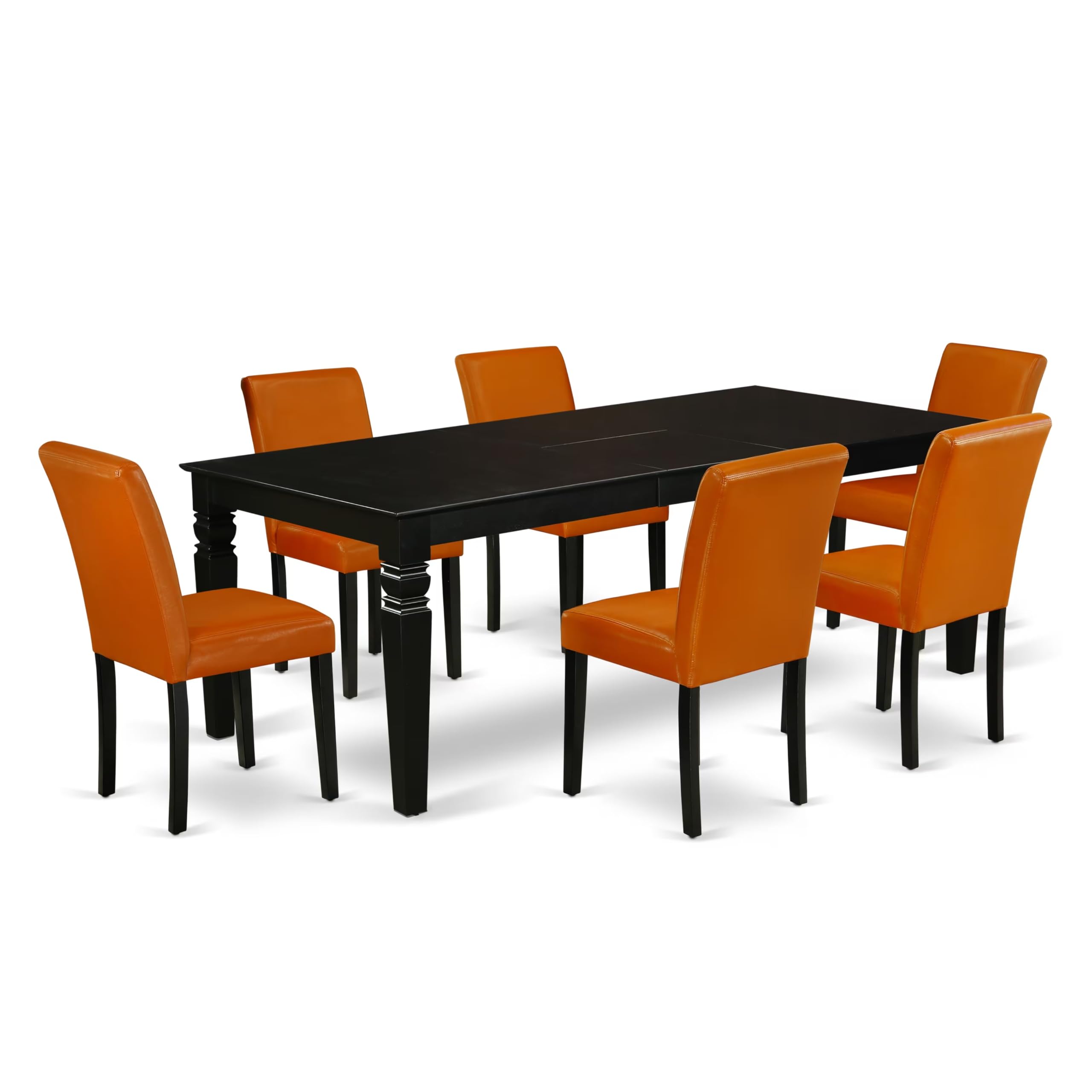 East West Furniture Lgab7-Blk-61 7 Piece Dining Table Set Consist Of A Rectangle Butterfly Leaf Table And 6 Baked Bean Faux Leather Upholstered Chairs, 42X84 Inch, Black