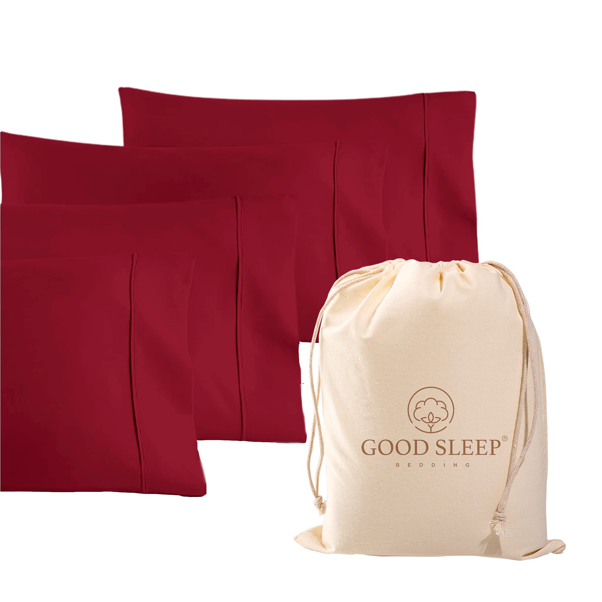 1000 Tc Burgundy Standard Pillowcases Set Of 4 100% Egyptian Cotton Pillow Cases With Long Staple Cotton & Sateen Weave, Silky S